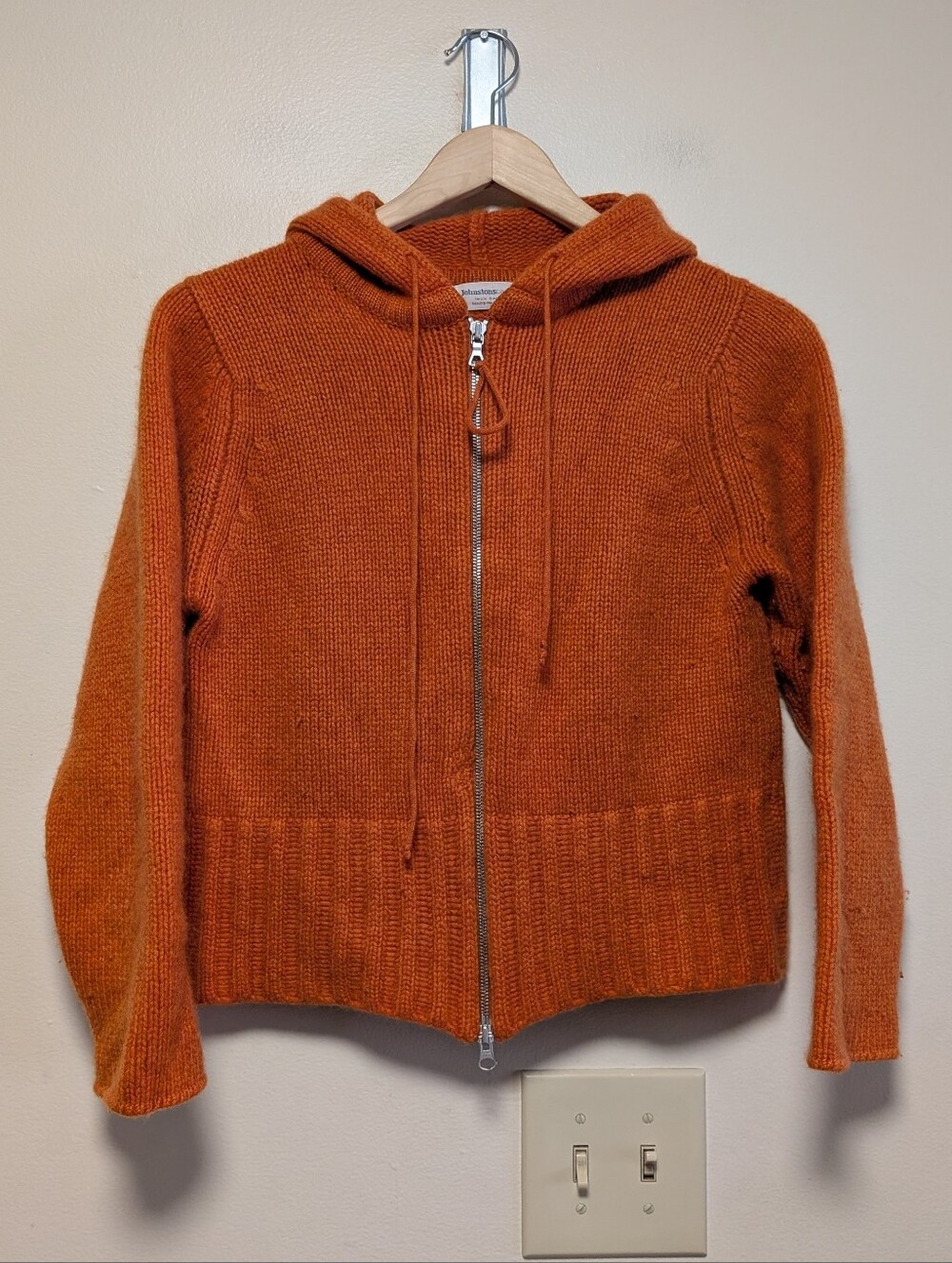 Johnstons of Elgin 100% Cashmere Cropped Zip Hoodie 38" Burnt Orange Y2K
